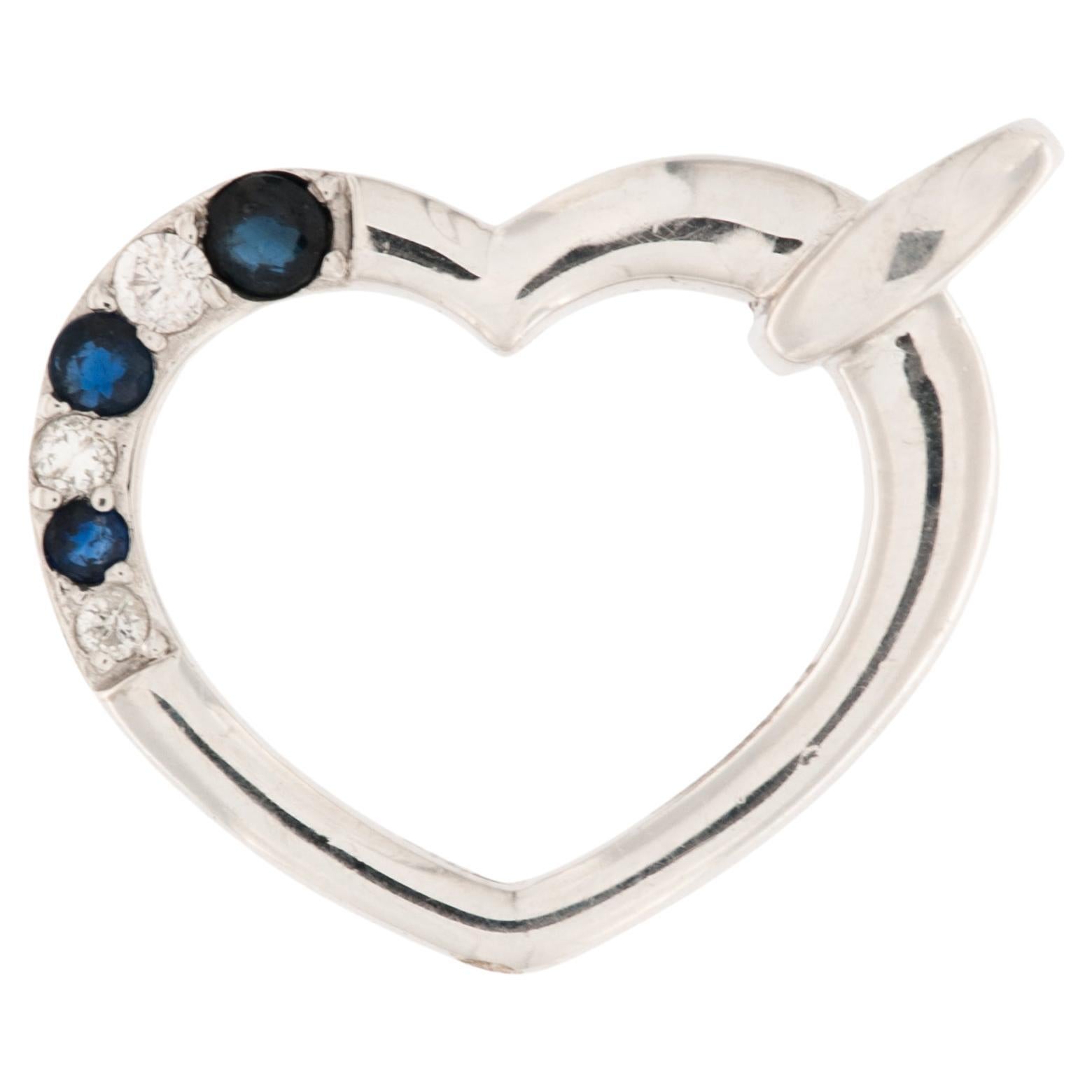 Modern 9 karat White Gold Heart with Diamonds and Sapphires For Sale