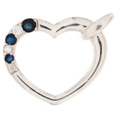 Modern 9 karat White Gold Heart with Diamonds and Sapphires