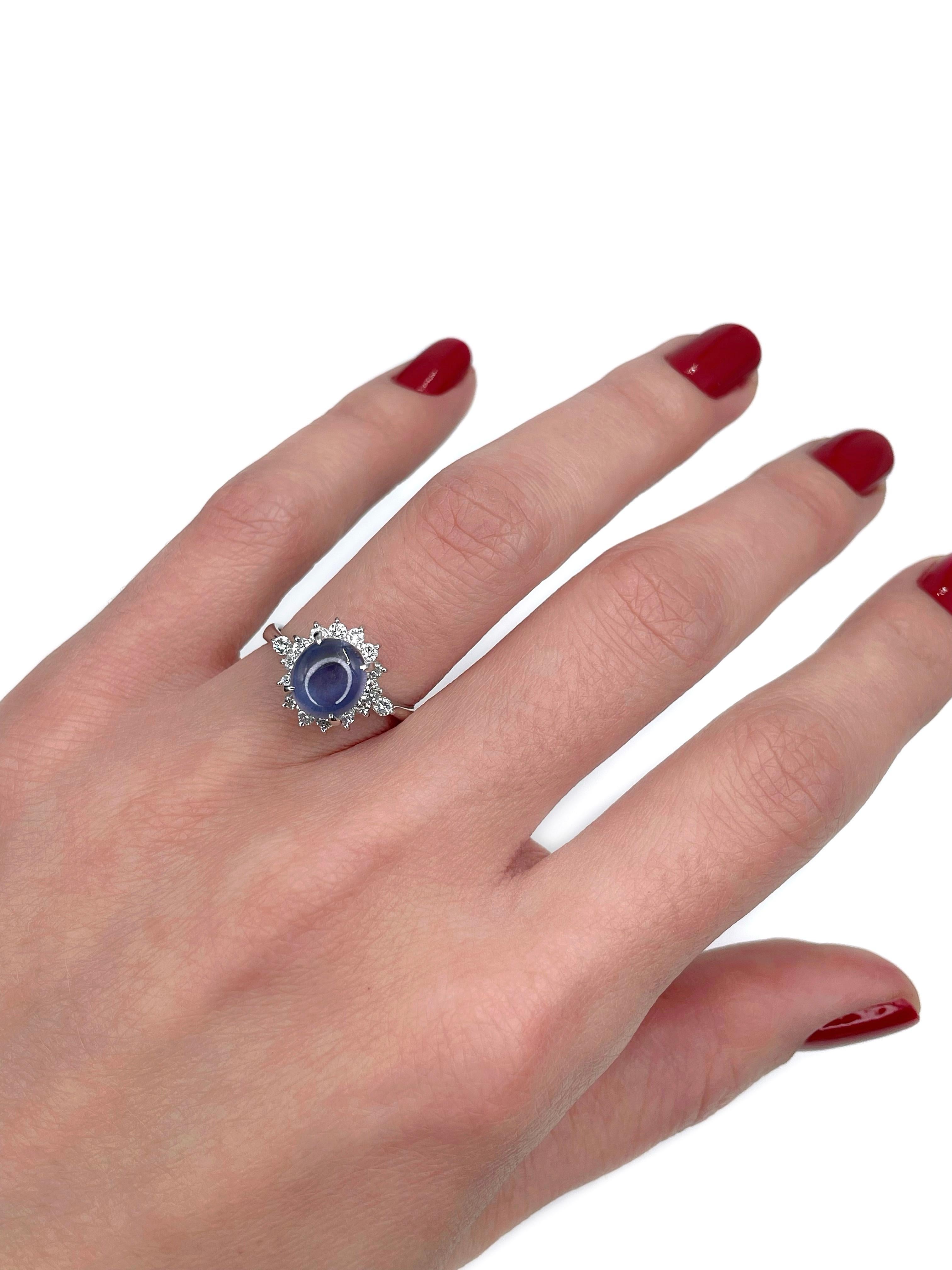 Mixed Cut Modern 900 Platinum 2.30 Carat Violet Sapphire 0.35 Carat Diamond Cluster Ring For Sale