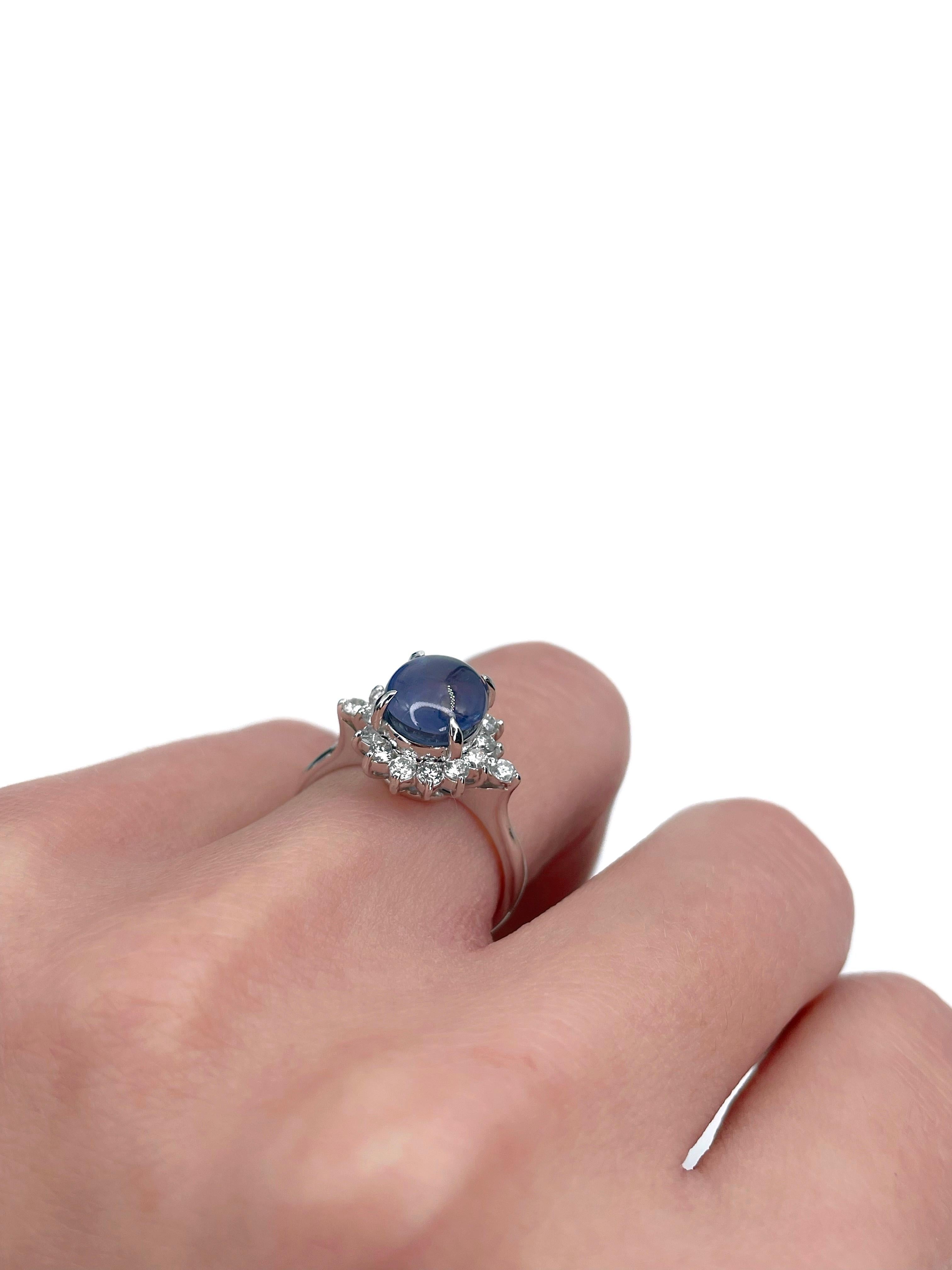 Women's Modern 900 Platinum 2.30 Carat Violet Sapphire 0.35 Carat Diamond Cluster Ring For Sale