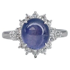 Vintage Modern 900 Platinum 2.30 Carat Violet Sapphire 0.35 Carat Diamond Cluster Ring