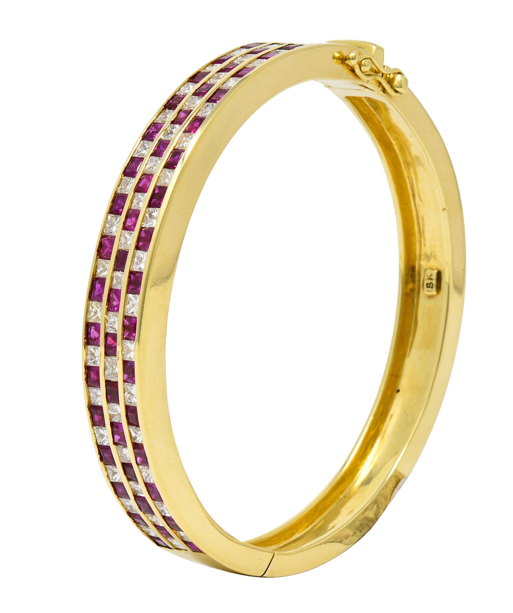 Modern 9.10 Carat Ruby Diamond 18 Karat Gold Bangle Bracelet 2