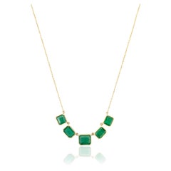 Modern 9.25 Carat Emerald Chain Necklace for Women in 18k Solid Yellow Gold