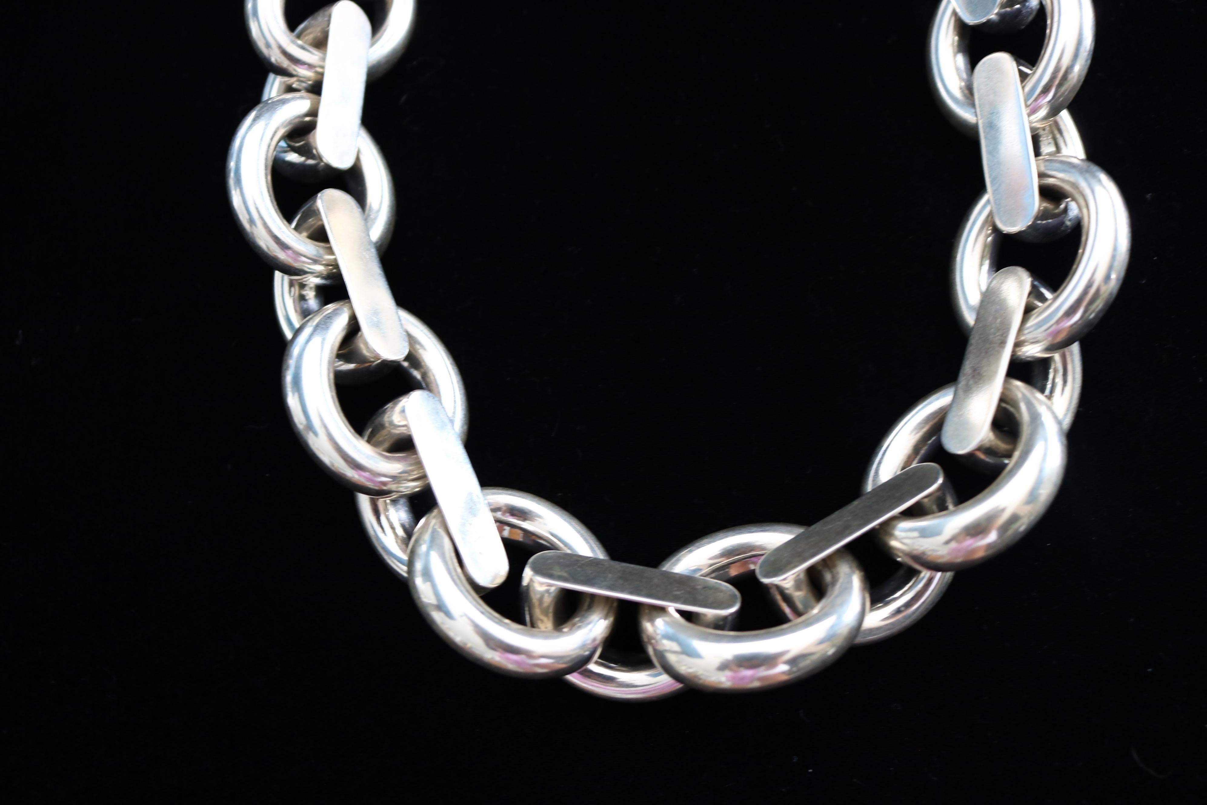 This beautiful XL link silver necklace was handcrafted  for someone that loves to wear a statement piece on a special occasion. This piece is very comfortable, comes with a  practical clasp and it is lightweight.

This necklace is one of our new