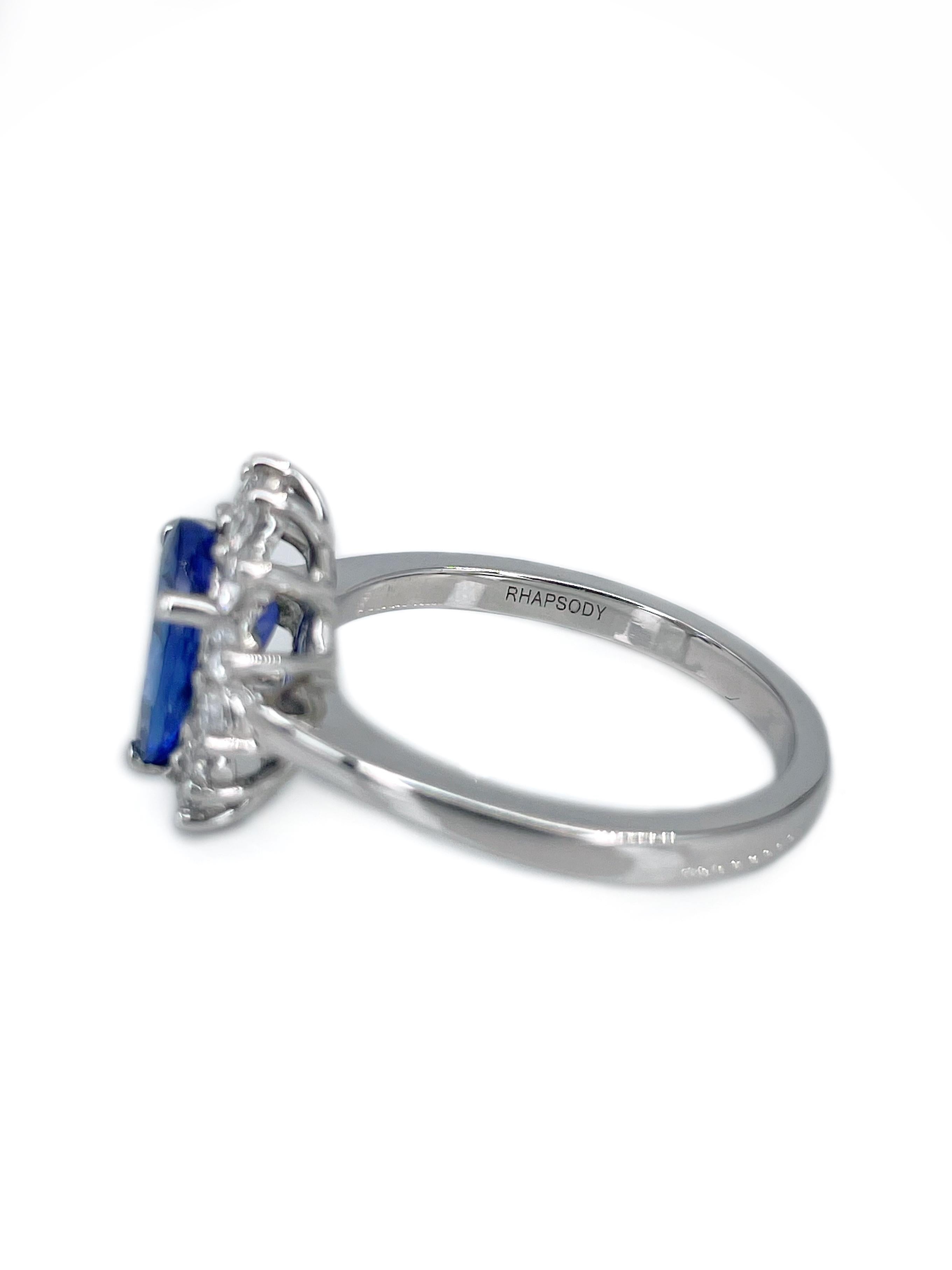 Women's Modern 950 Platinum 2 Carat Pear Cut Tanzanite 0.60 Carat Diamond Cluster Ring