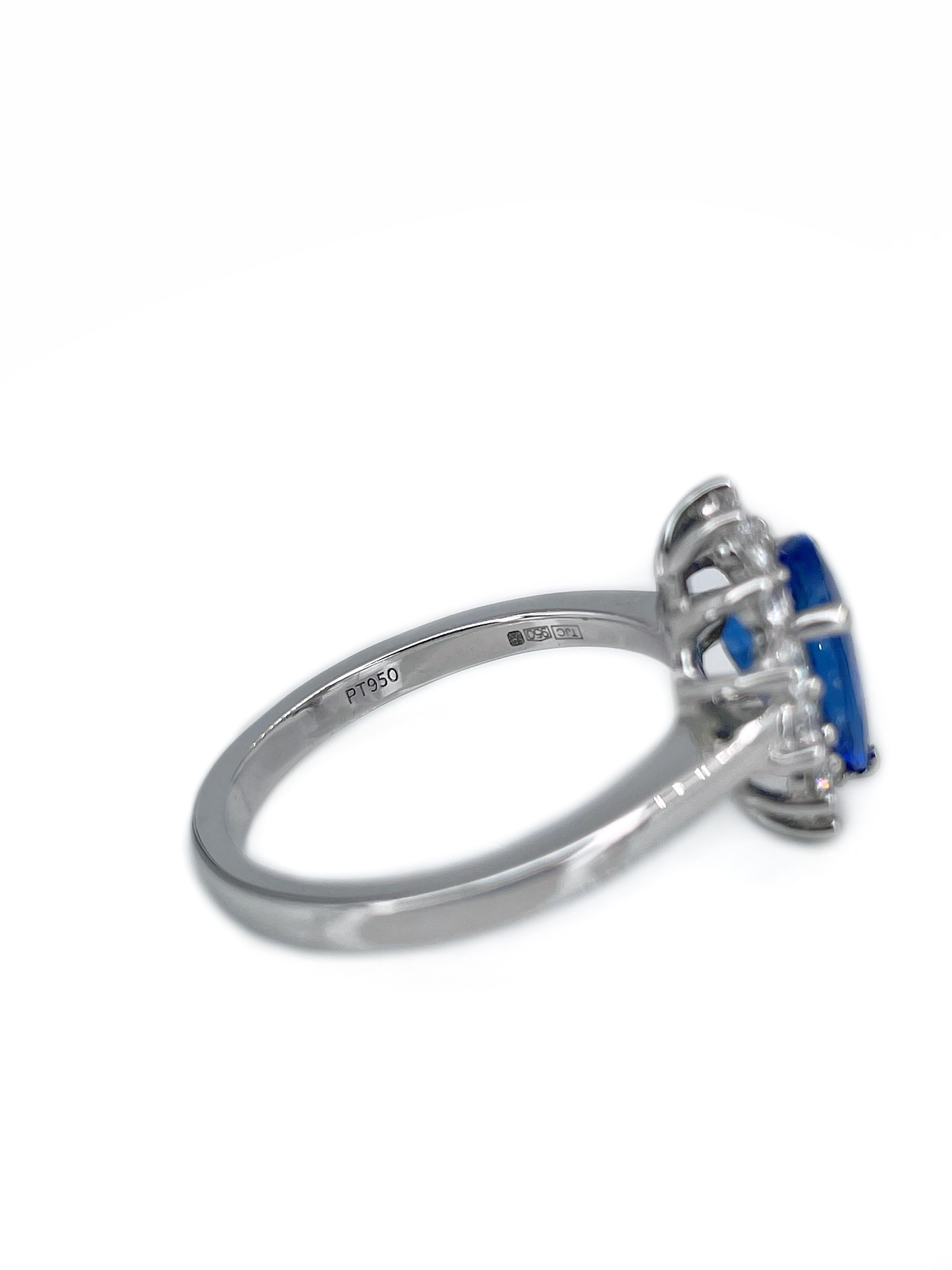 Modern 950 Platinum 2 Carat Pear Cut Tanzanite 0.60 Carat Diamond Cluster Ring 1