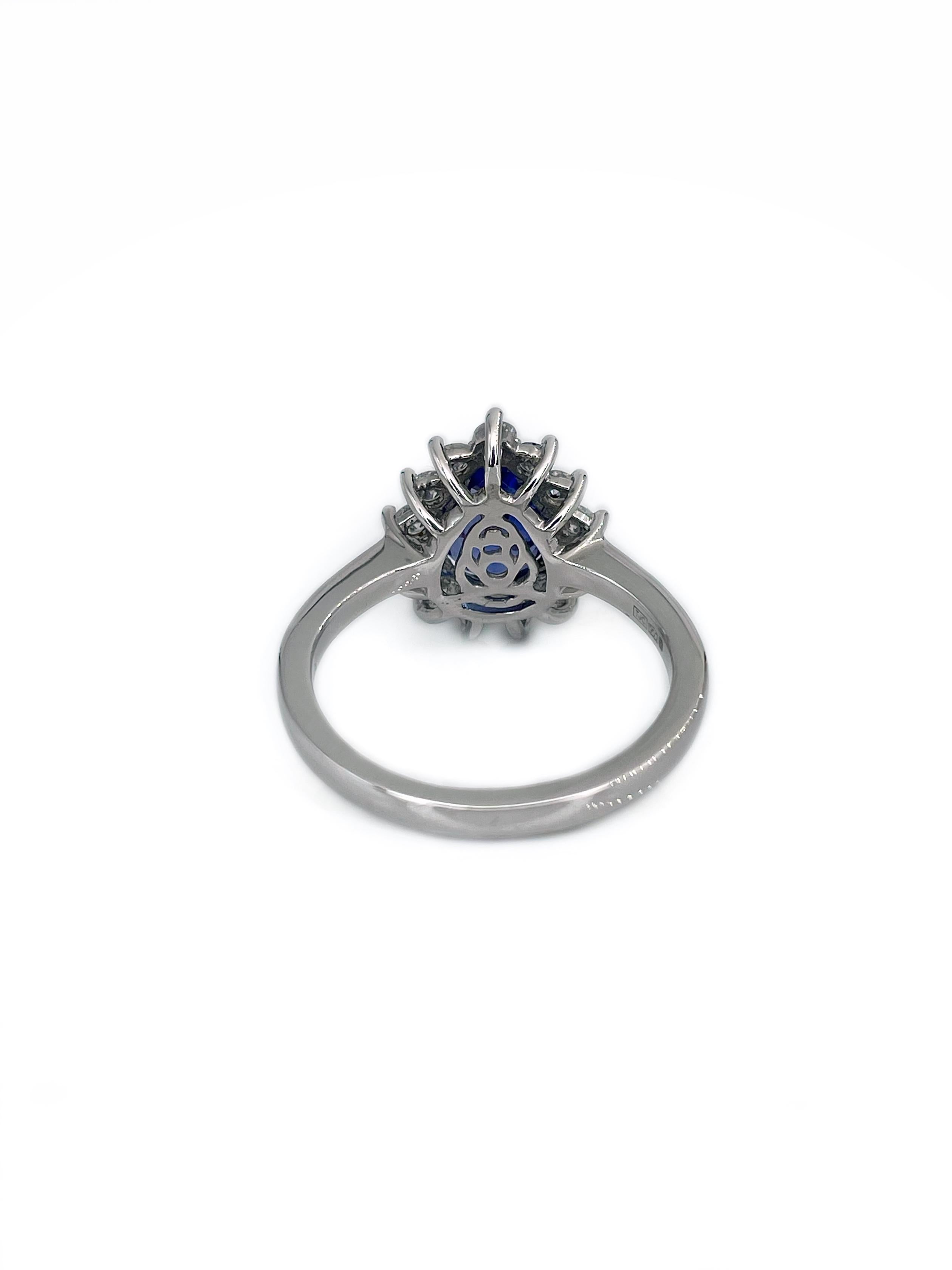Modern 950 Platinum 2 Carat Pear Cut Tanzanite 0.60 Carat Diamond Cluster Ring 2