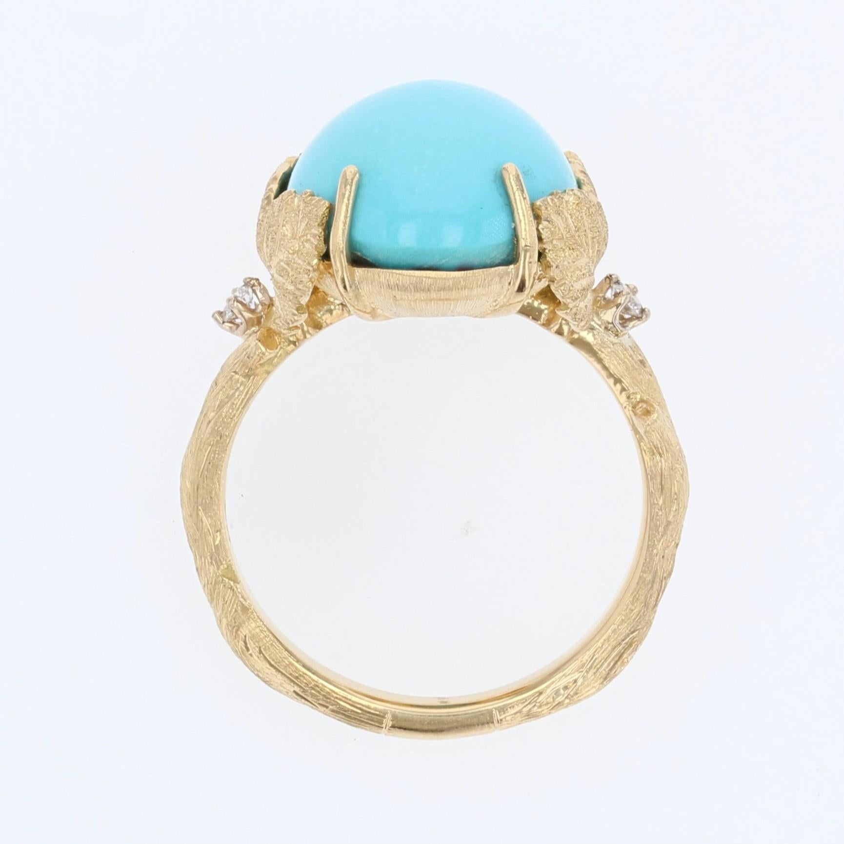 Modern 9.80 Carat Turquoise Diamonds 18 Karat Yellow Gold Leafy Setting Ring  For Sale 3