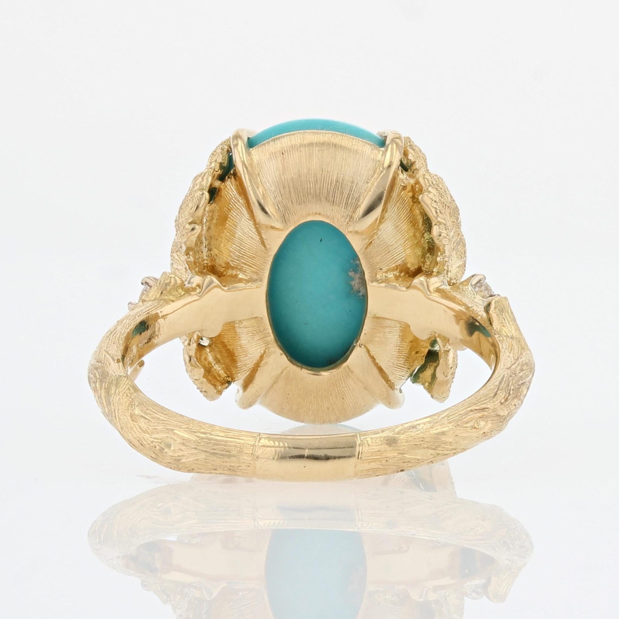 Modern 9.80 Carat Turquoise Diamonds 18 Karat Yellow Gold Leafy Setting Ring  For Sale 4