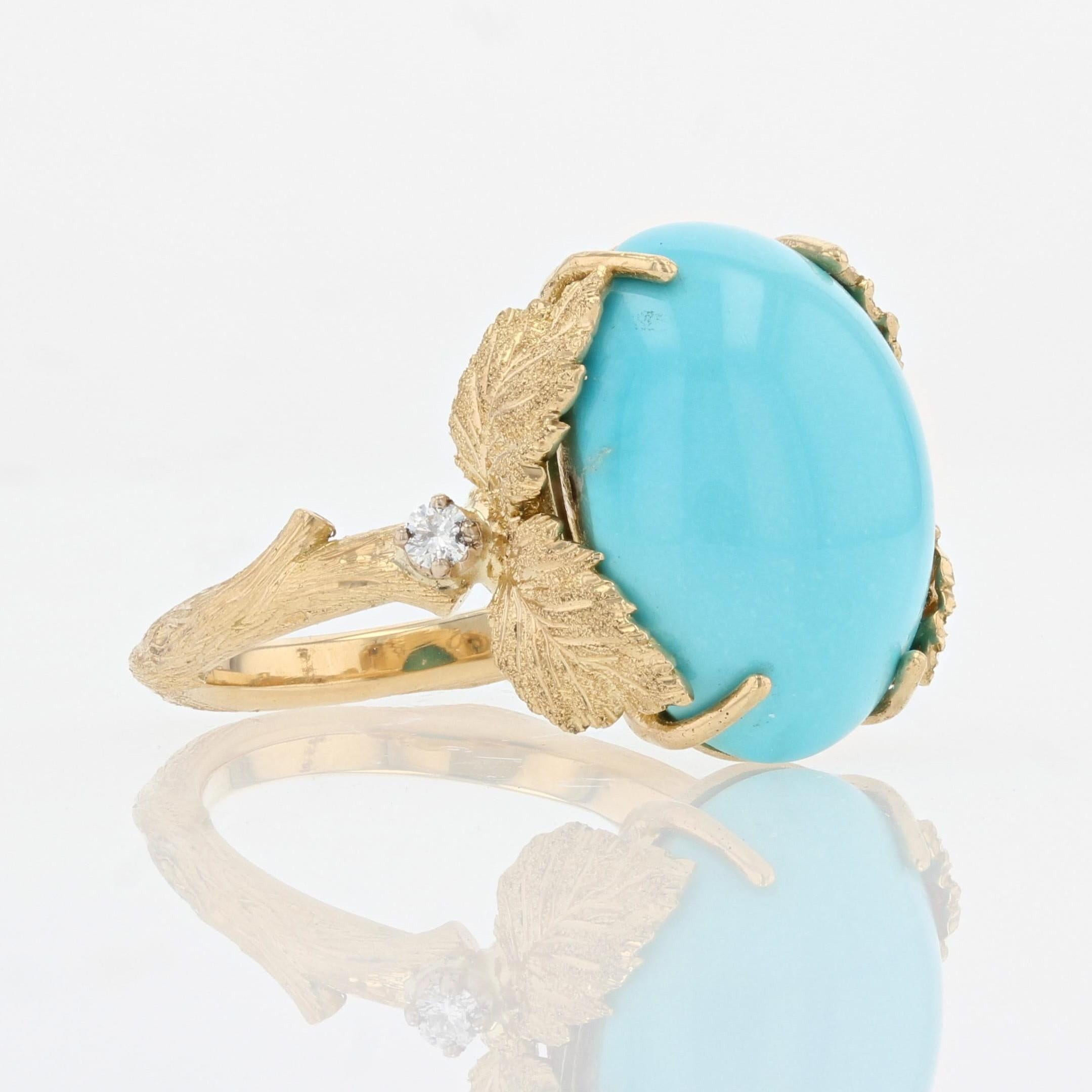 Women's Modern 9.80 Carat Turquoise Diamonds 18 Karat Yellow Gold Leafy Setting Ring  For Sale