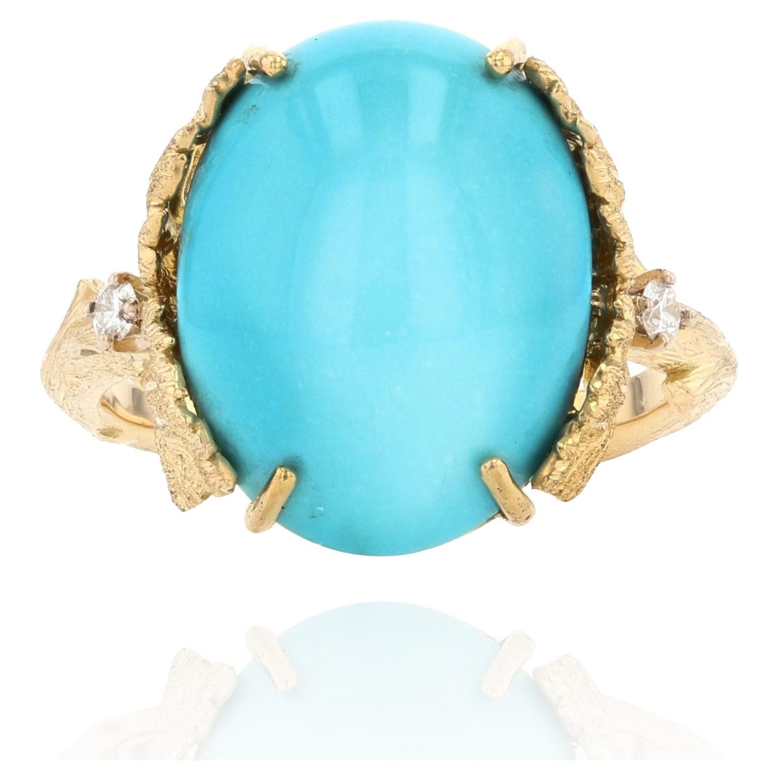 Modern 9.80 Carat Turquoise Diamonds 18 Karat Yellow Gold Leafy Setting Ring  For Sale