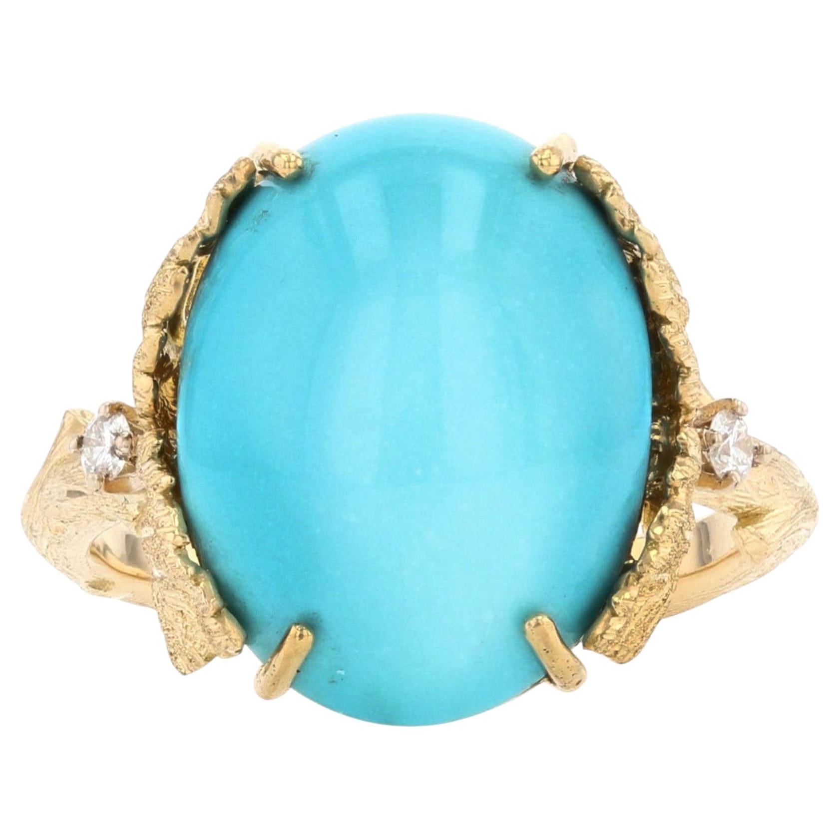 Modern 9.80 Carat Turquoise Diamonds 18 Karat Yellow Gold Leafy Setting Ring
