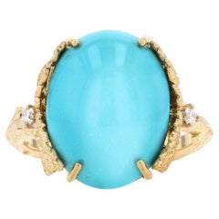 Modern 9.80 Carat Turquoise Diamonds 18 Karat Yellow Gold Leafy Setting Ring