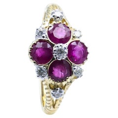 Modern 9ct Yellow & White Gold Ruby & Diamond 'Quatrafoil' Ring