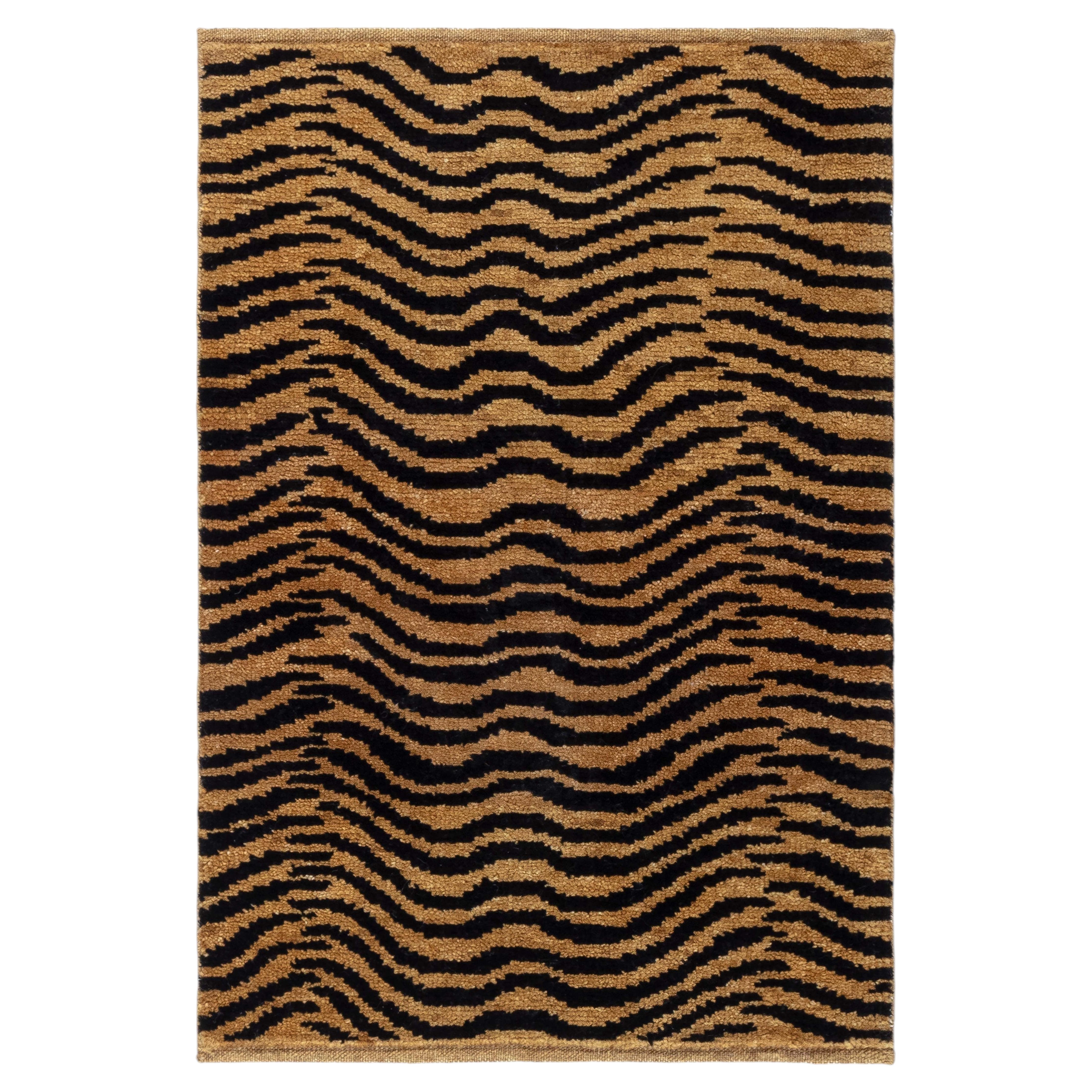 Modern Abstract Animal Brown With Jet Black Rug "Auronyx" by Doris Leslie Blau For Sale