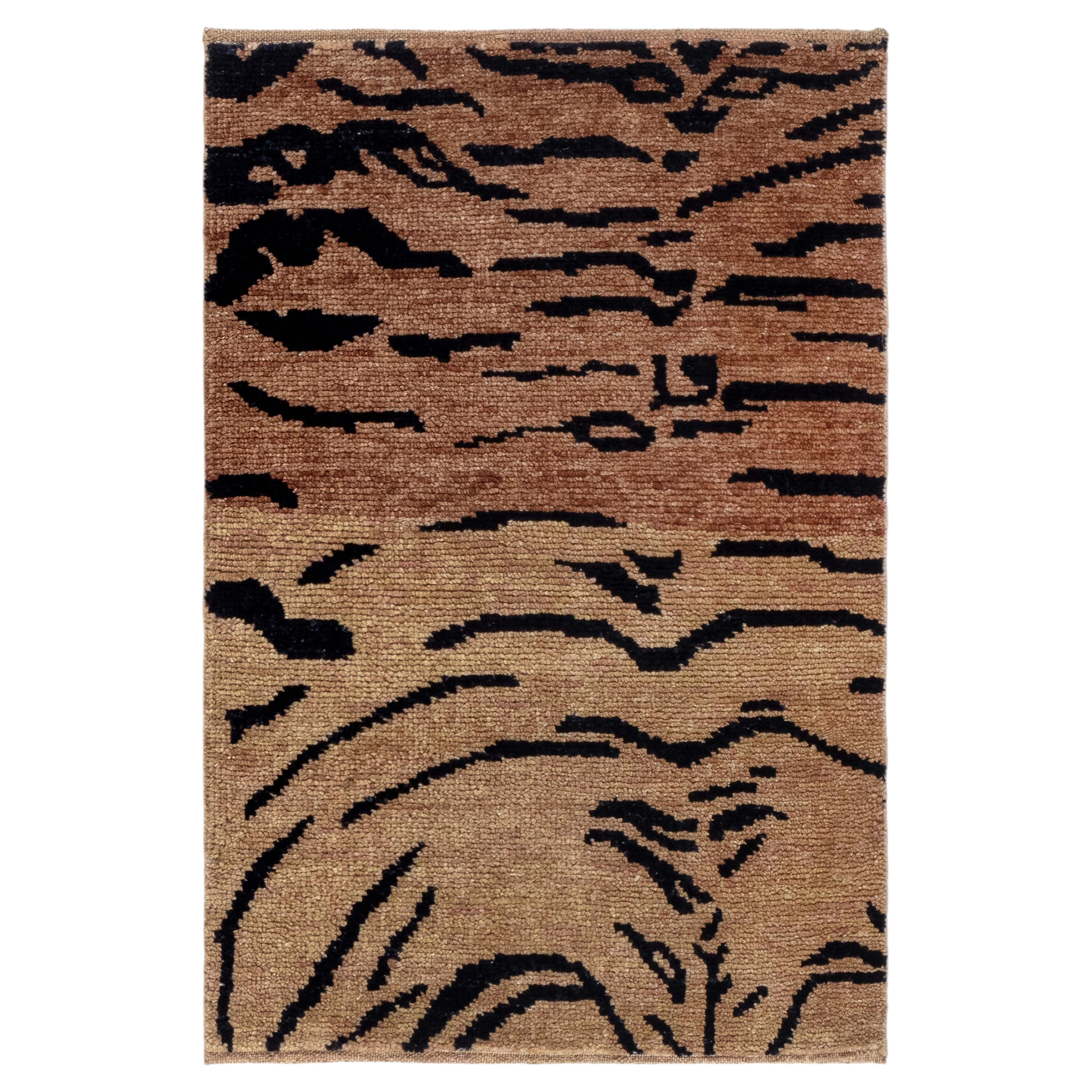 Modern Abstract Animal Warm Tan With Black Carpet "Tigris" by Doris Leslie Blau