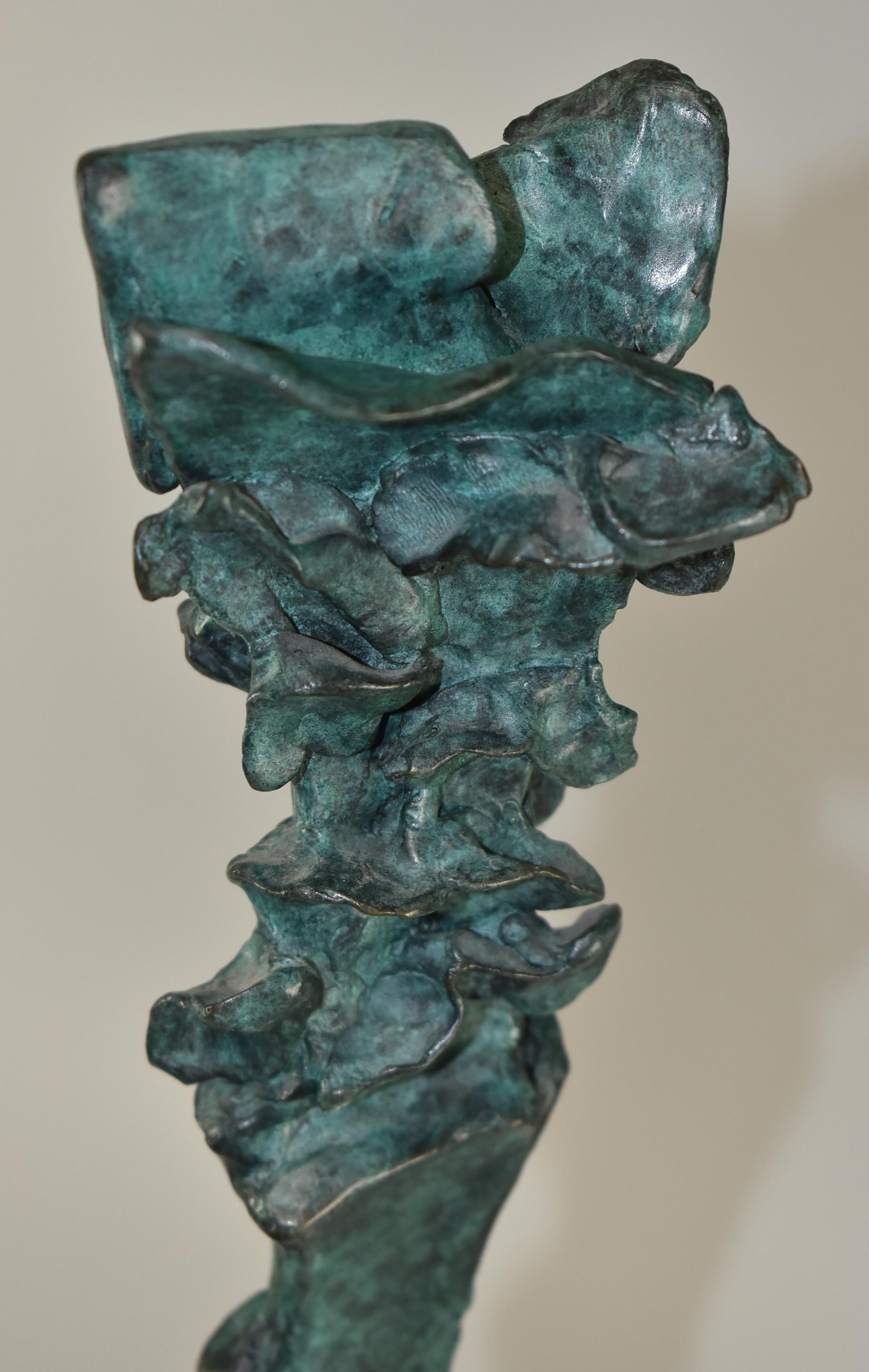 Modern abstract art bronze sculpture by Sanford Decker. Great patina, signed Decker. Stamped A.P. Likely a one-of-a-kind. Dimensions: 5.5
