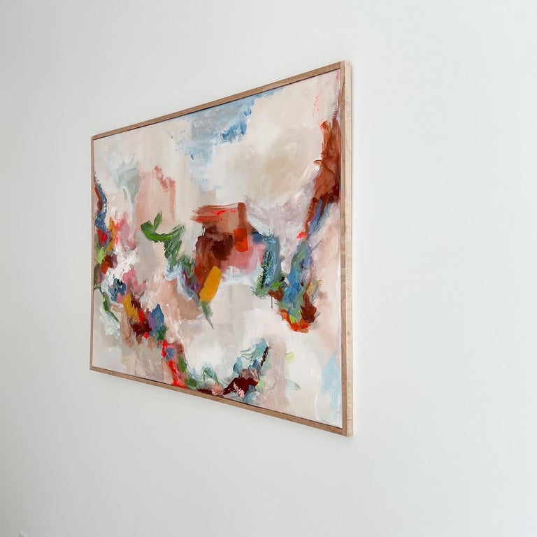 Modern Abstract Art/Painting, Acrylic on Canvas, Curly Maple Frame For