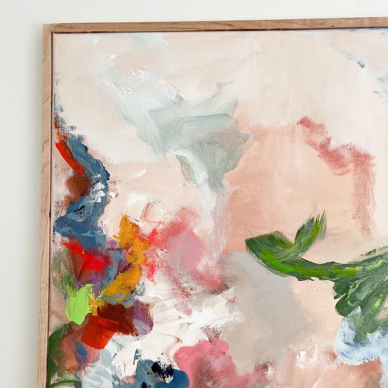 Modern Abstract Art/Painting, Acrylic on Canvas, Curly Maple Frame For