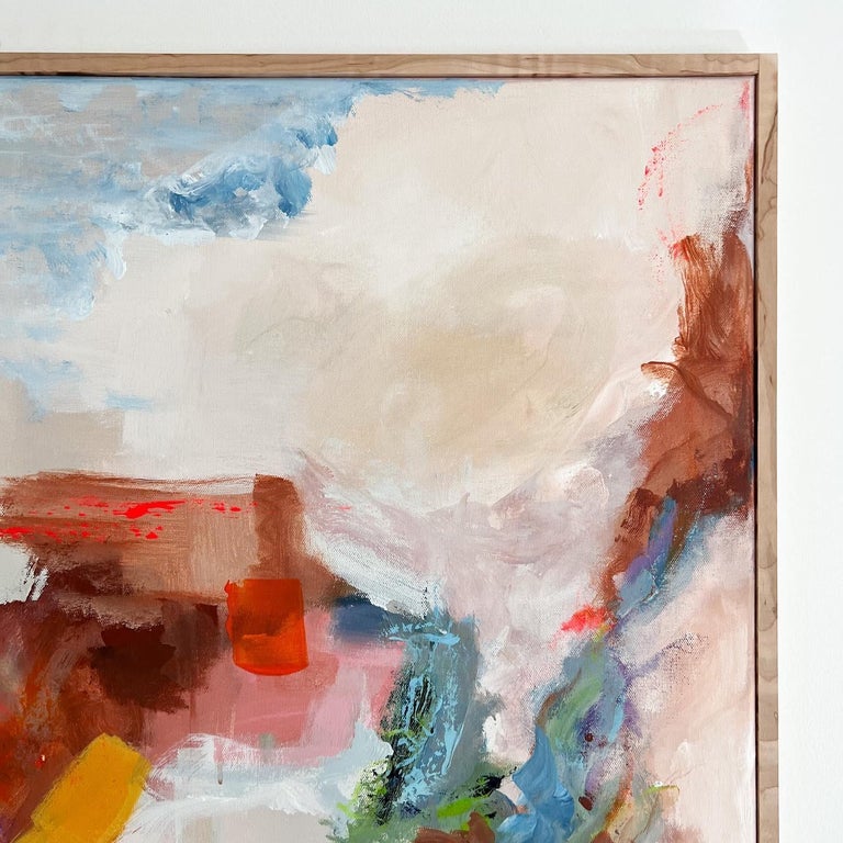 Modern Abstract Art/Painting, Acrylic on Canvas, Curly Maple Frame For