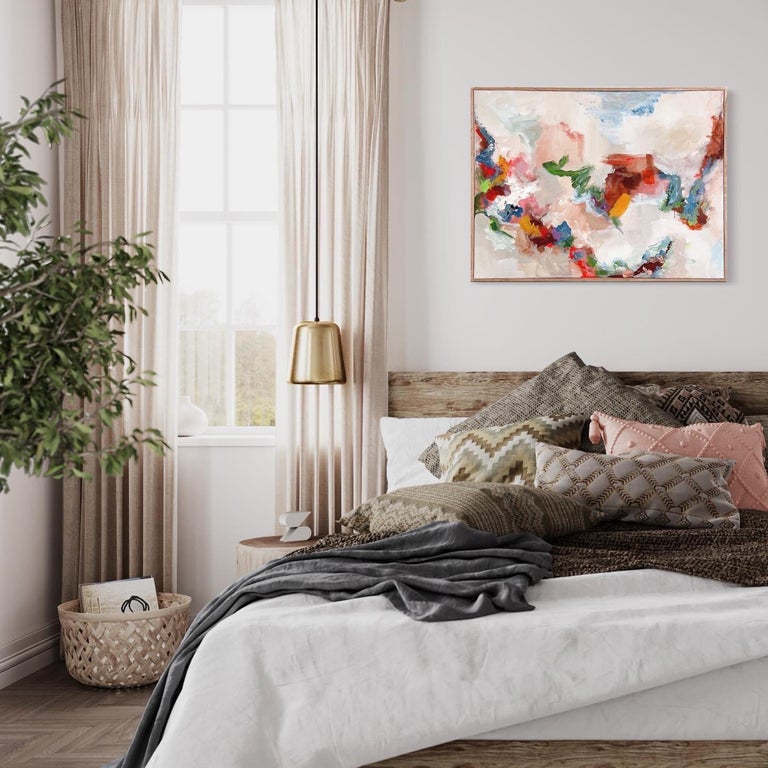 Modern Abstract Art/Painting, Acrylic on Canvas, Curly Maple Frame For