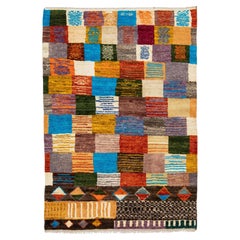 Tapis de laine abstrait moderne de style baloutche - damier en patchwork aux couleurs vives