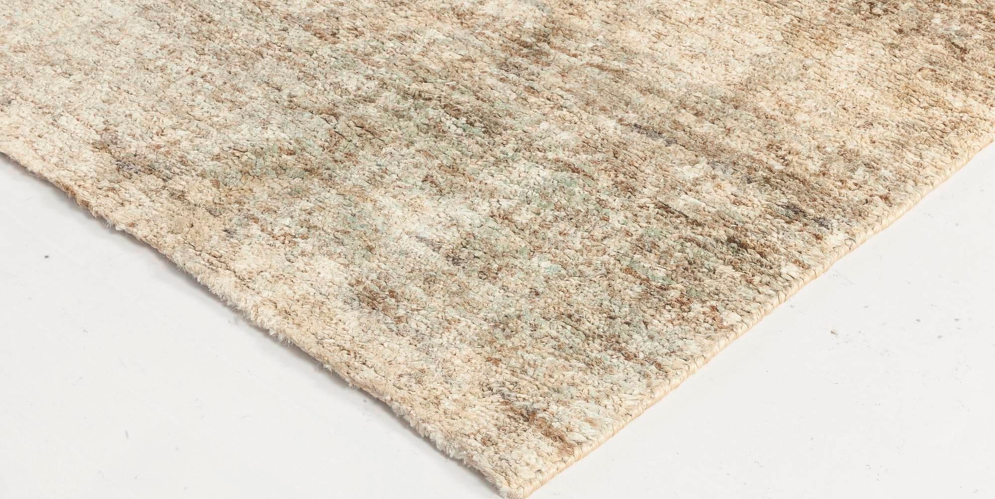 Contemporary Modern Abstract Beige and Green Handmade Wool Runner by Doris Leslie Blau For Sale