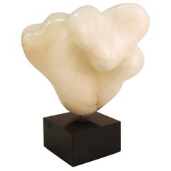 Modern Abstract Biomorphic White Marble Sculpture on Black Rotating Base