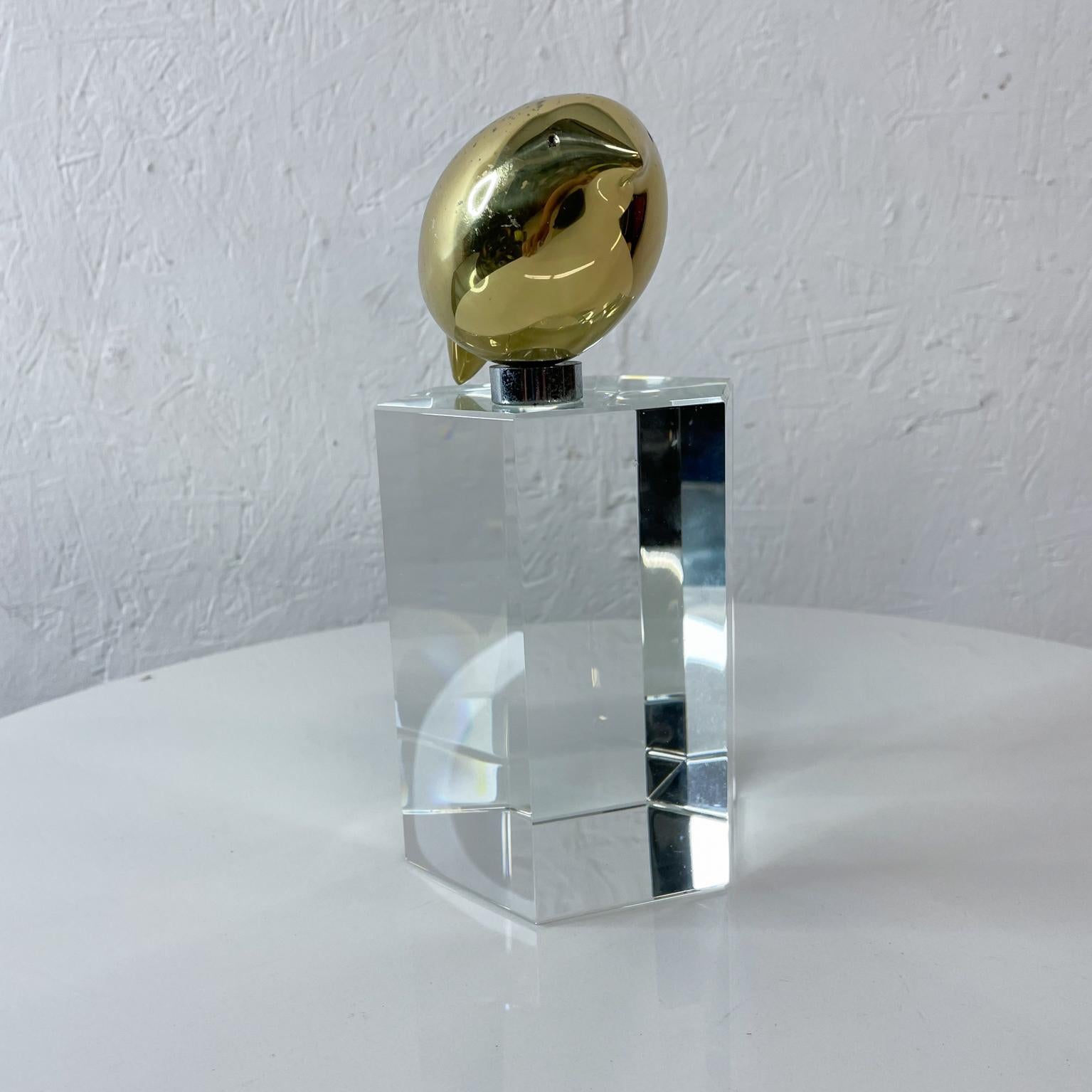 American Modern Abstract Bird Sculpture in Bronze on Stunning Crystal Hexagon Base Perch For Sale