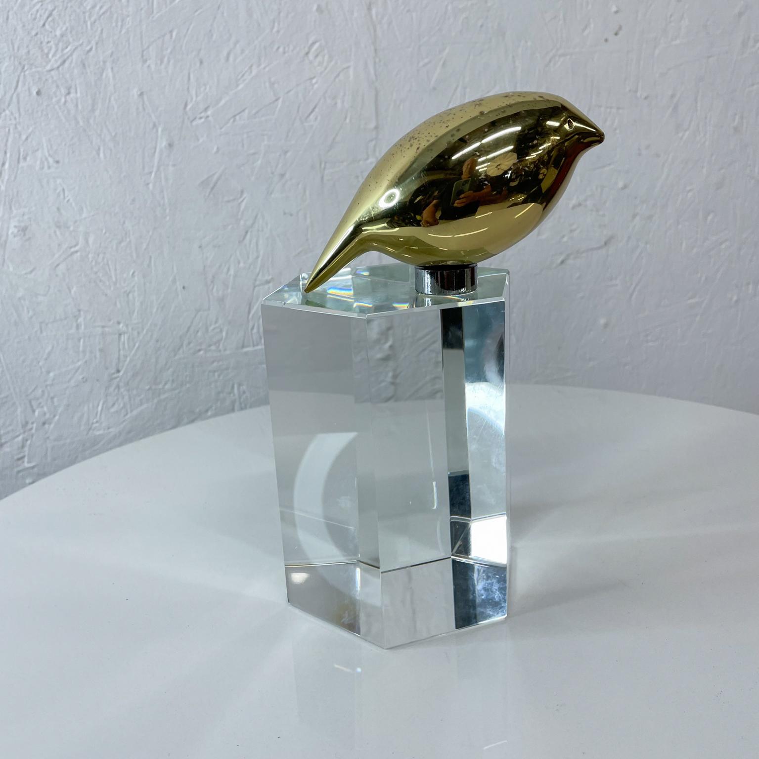 Late 20th Century Modern Abstract Bird Sculpture in Bronze on Stunning Crystal Hexagon Base Perch For Sale