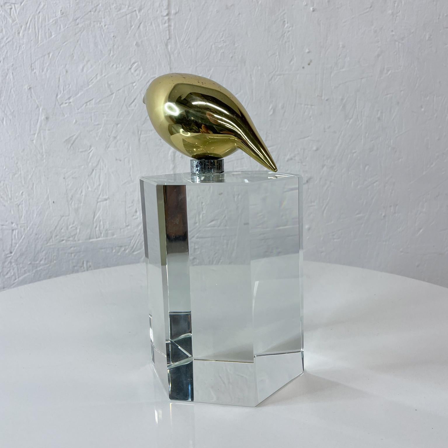 Modern Abstract Bird Sculpture in Bronze on Stunning Crystal Hexagon Base Perch For Sale 3