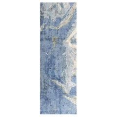 Modern Abstract Blue and Beige Handmade Silk Runner by Doris Leslie Blau