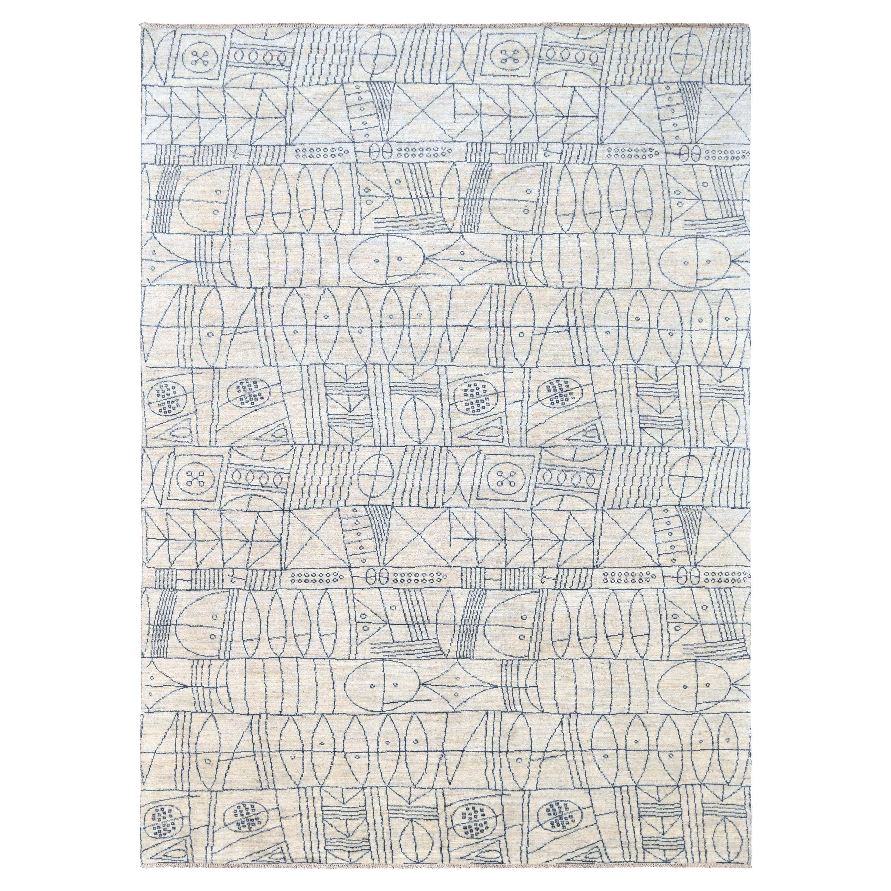 Tapis moderne abstrait bleu et ivoire, 8'9''x11'11'' vers 2020