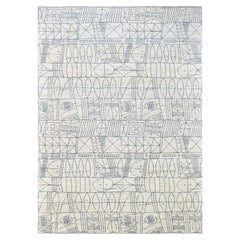 Modern Abstract Blue and Ivory Designed Wool Rug 8'9''x11'11'' Circa 2020