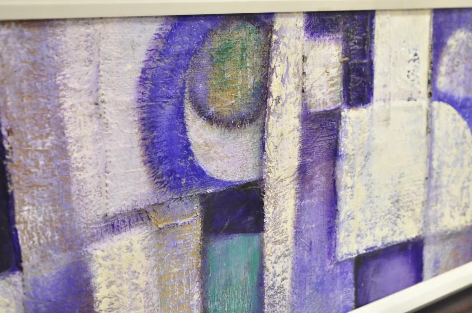 Pintura abstracta moderna azul y morada acrílico sobre lienzo grande firmada Pentkoff en venta 3