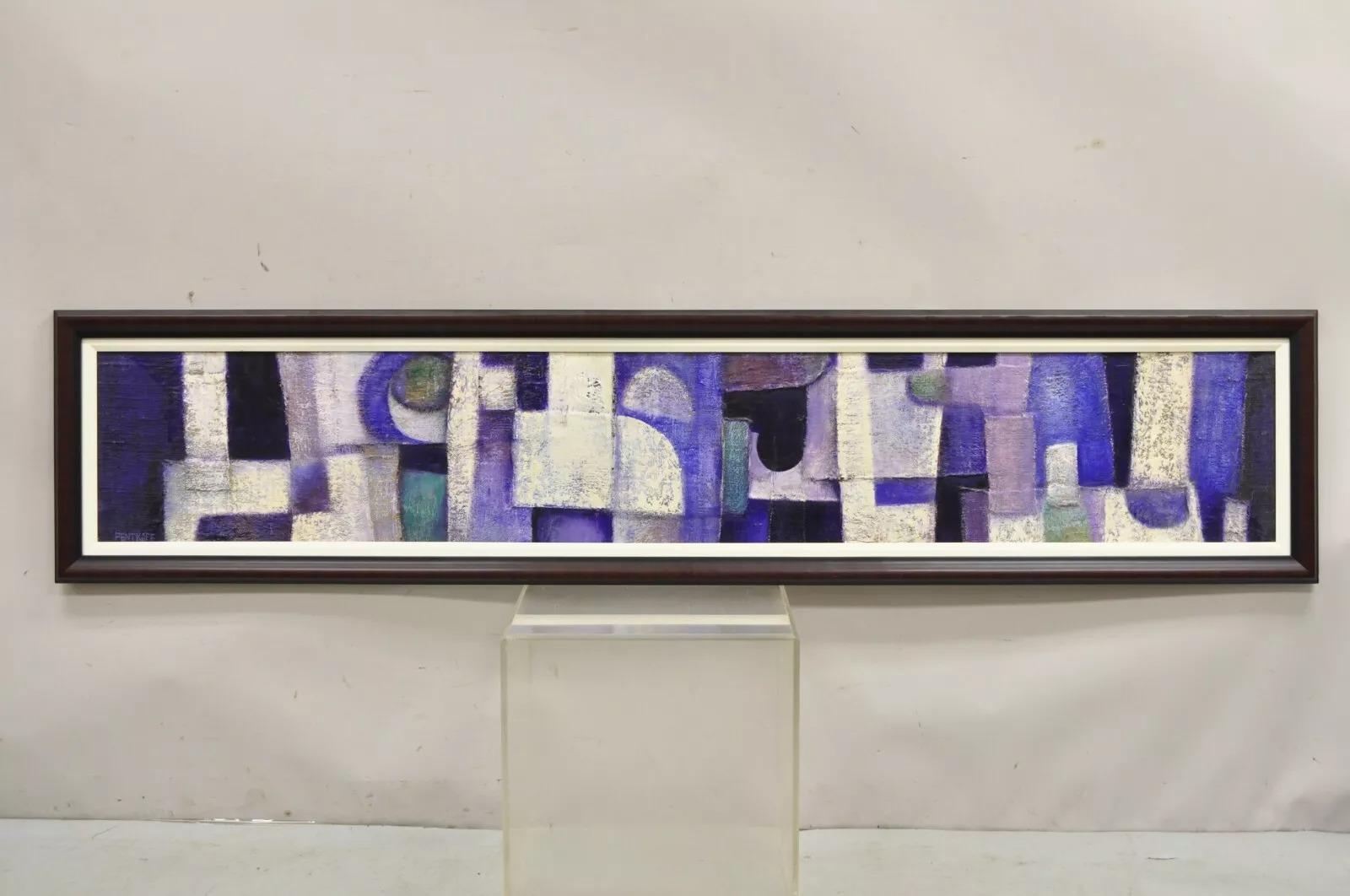 Abstracto moderno Azul y morado Acrílico sobre lienzo Cuadro grande Firmado Pentkoff. Siglo XXI. Medidas: 17