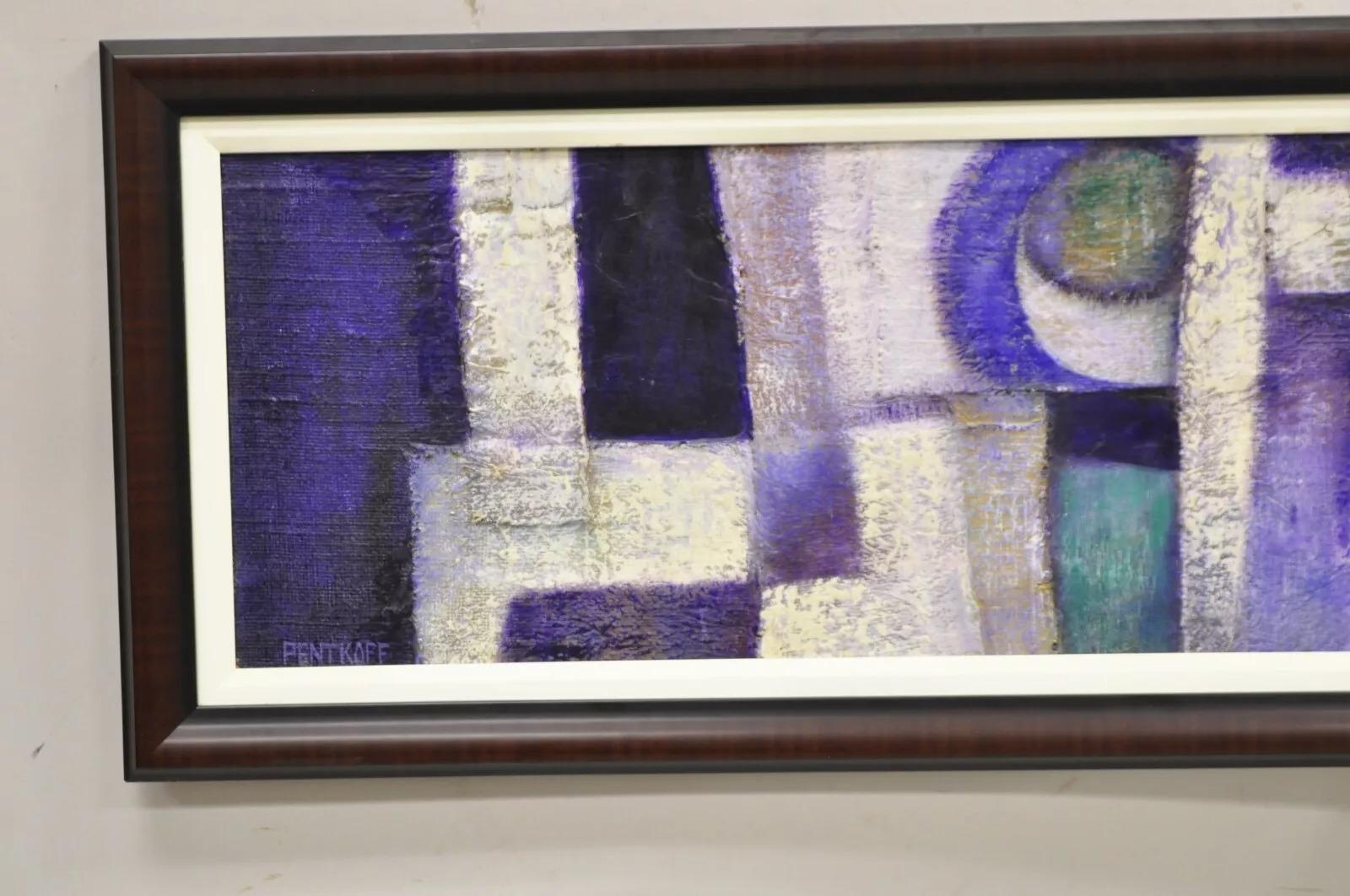 Pintura abstracta moderna azul y morada acrílico sobre lienzo grande firmada Pentkoff Otro en venta