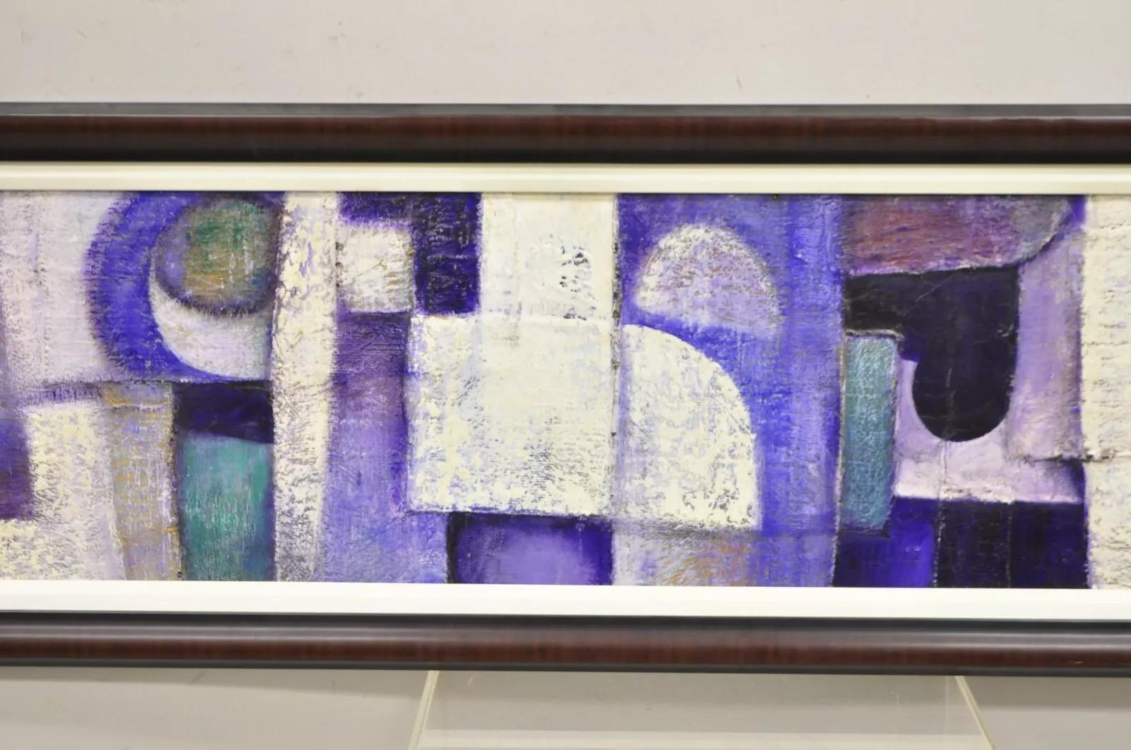 Pintura abstracta moderna azul y morada acrílico sobre lienzo grande firmada Pentkoff Desconocido en venta