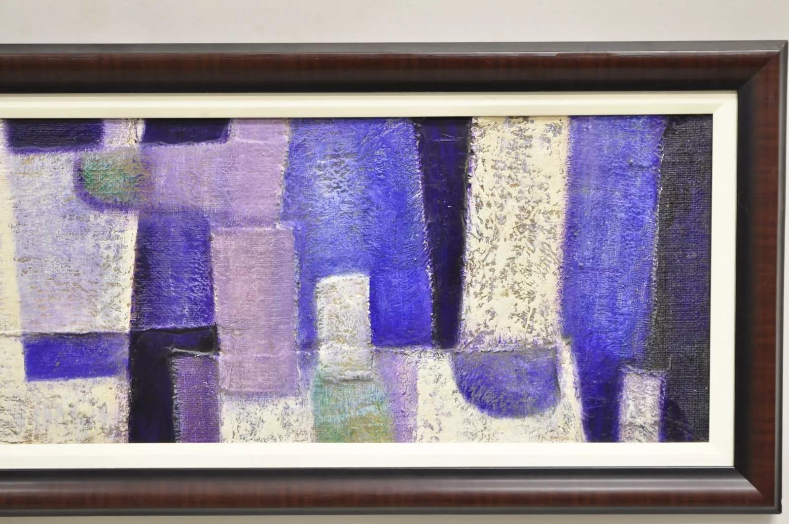Pintura abstracta moderna azul y morada acrílico sobre lienzo grande firmada Pentkoff en Bueno estado para la venta en Philadelphia, PA