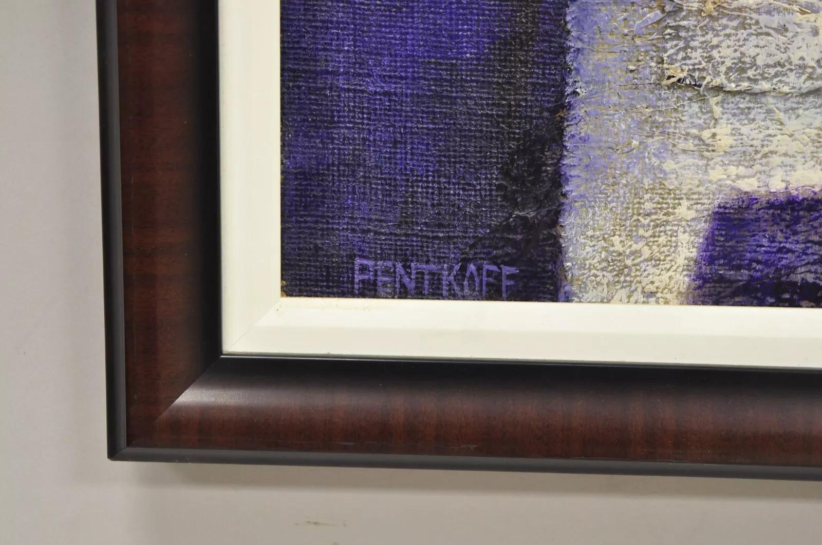 Pintura abstracta moderna azul y morada acrílico sobre lienzo grande firmada Pentkoff Siglo XXI y contemporáneo en venta