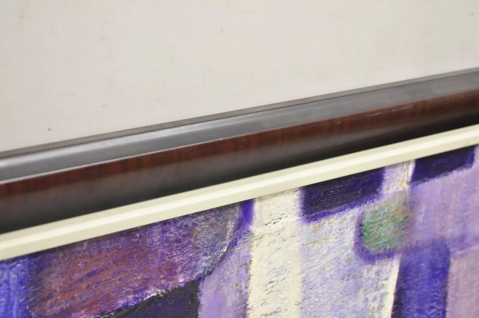 Pintura abstracta moderna azul y morada acrílico sobre lienzo grande firmada Pentkoff Lienzo en venta