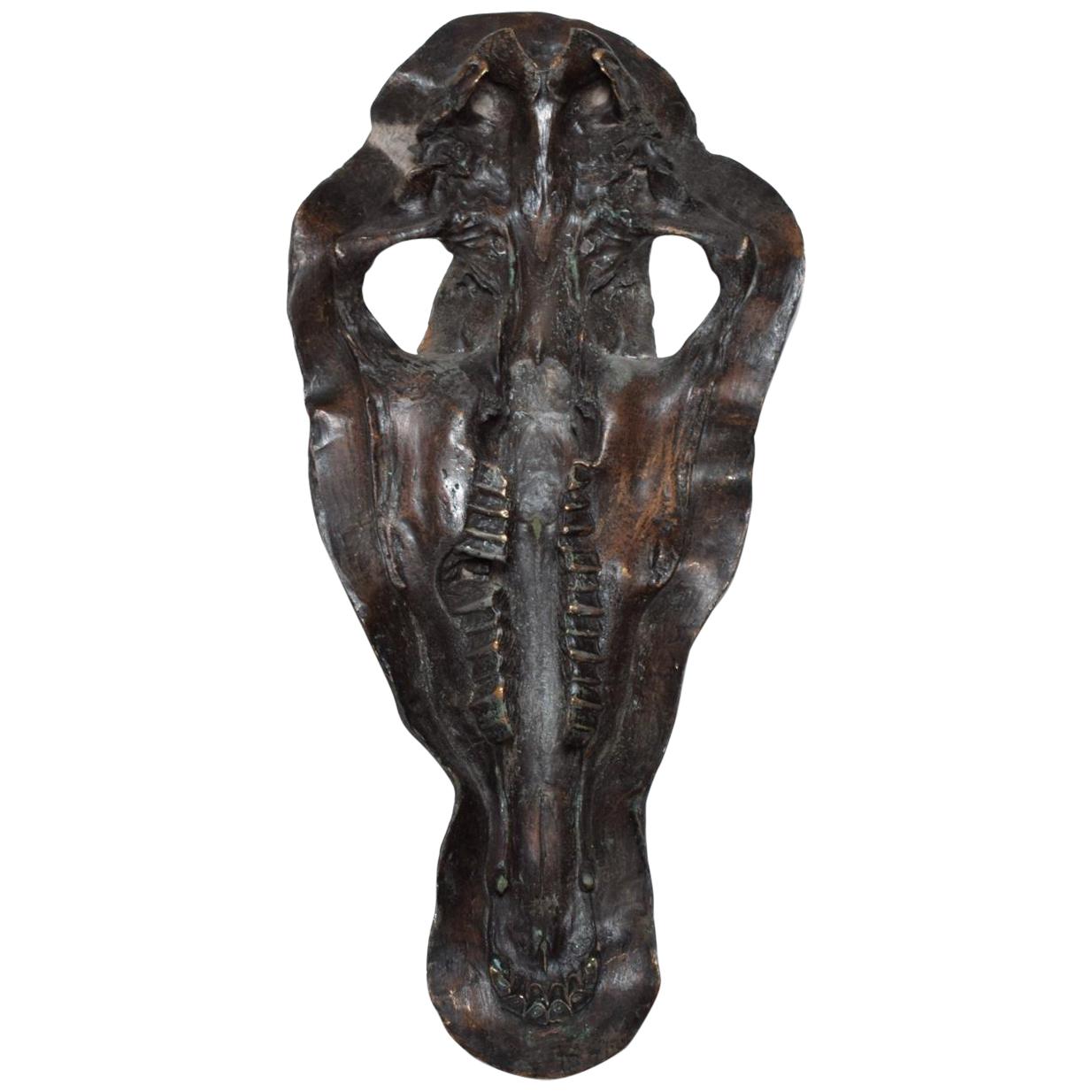 Modern Abstract Bronze Sculpture of a Hippopotamus Skull For Sale at
