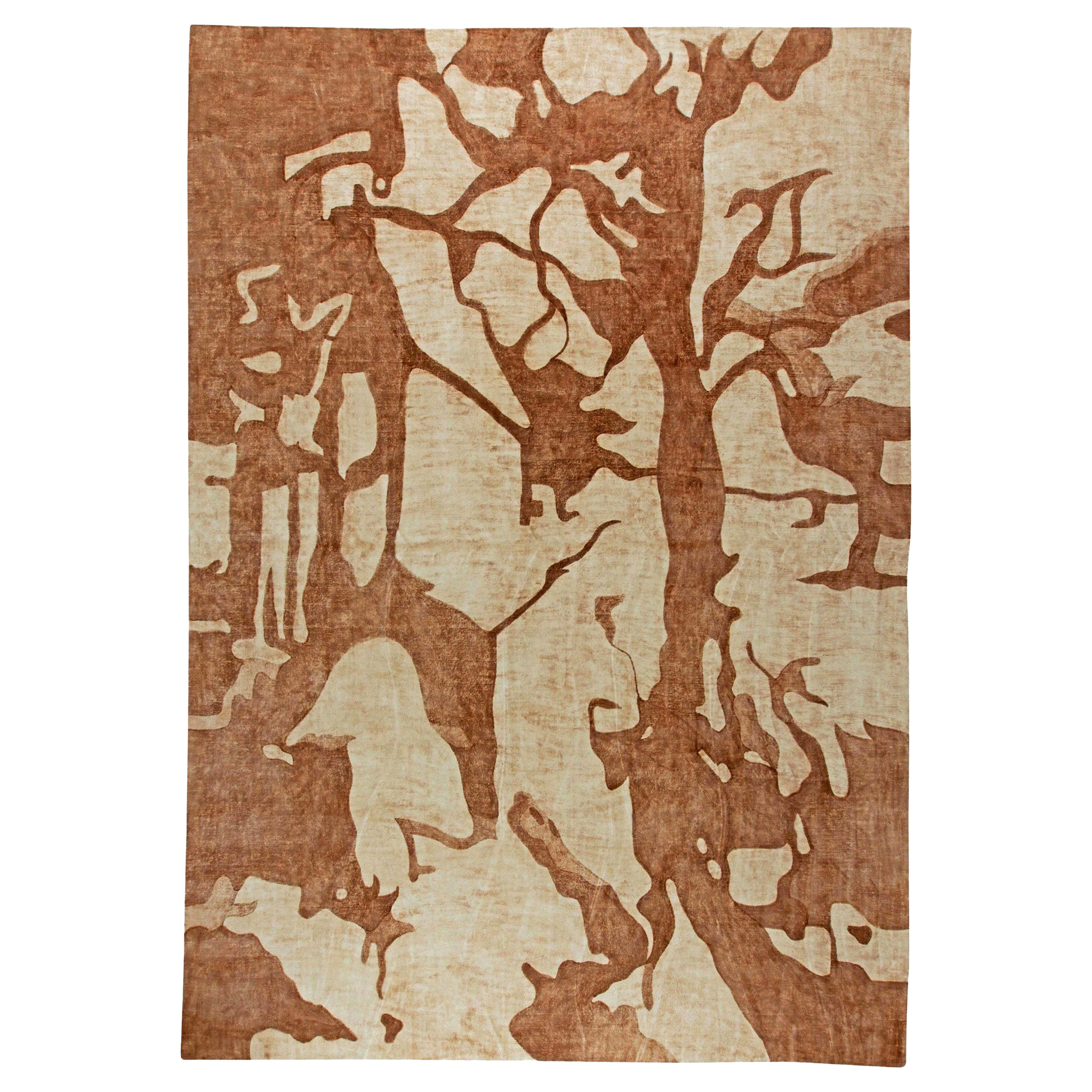 Modern Abstract Brown, Beige Handmade Wool Rug by Doris Leslie Blau For Sale