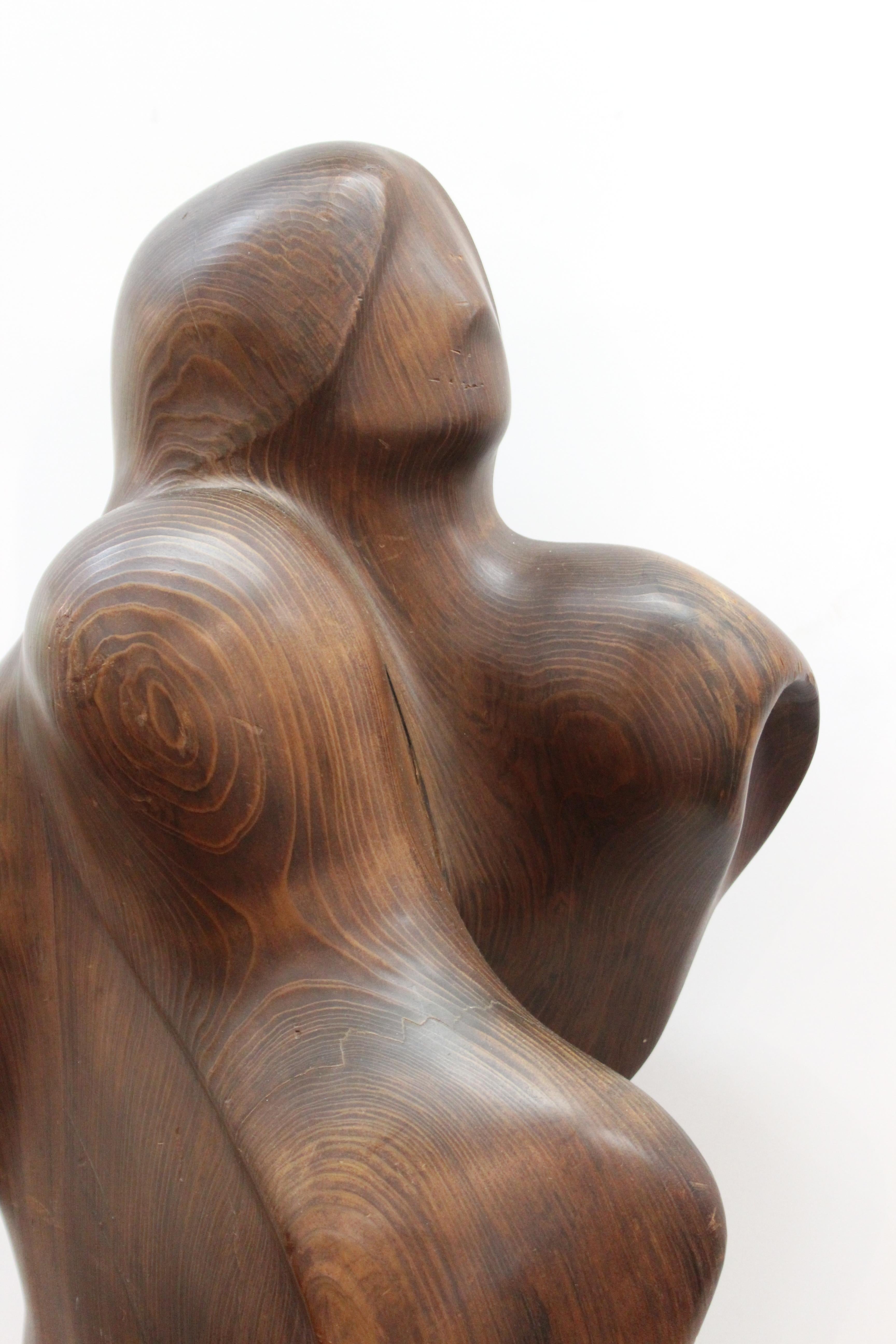 Modern Abstract Carved Wood Sculpture of a Couple, Signed Haworth 1