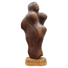 Modern Abstract Carved Wood Sculpture of a Couple, Signed Haworth