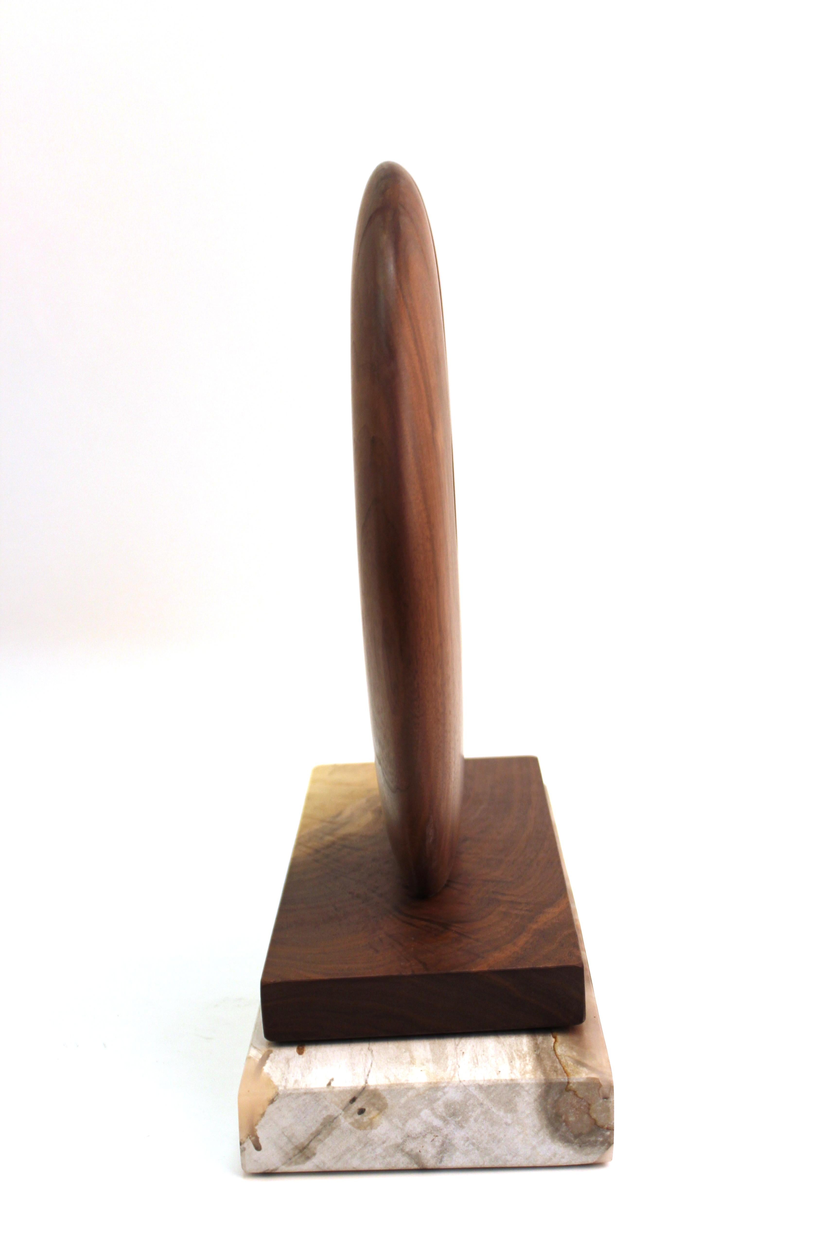 Modern Abstract Carved Wood Tabletop Sculpture with Bisected Disc In Good Condition In New York, NY