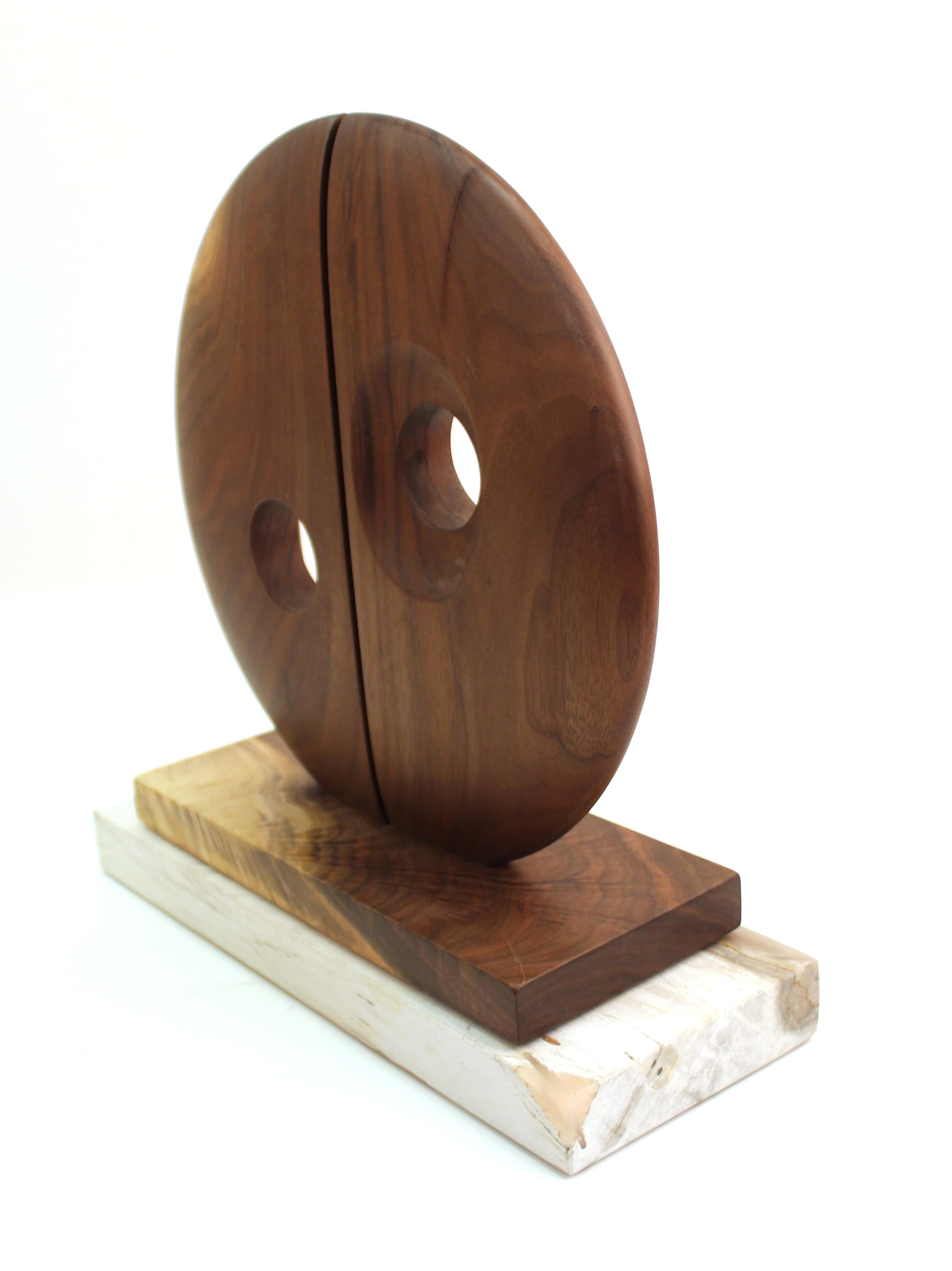 20th Century Modern Abstract Carved Wood Tabletop Sculpture with Bisected Disc