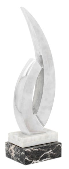 Modern Abstract Chrome and Marble Sculpture