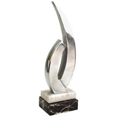 Modern Abstract Chromed Metal Tabletop Sculpture on Marble Base