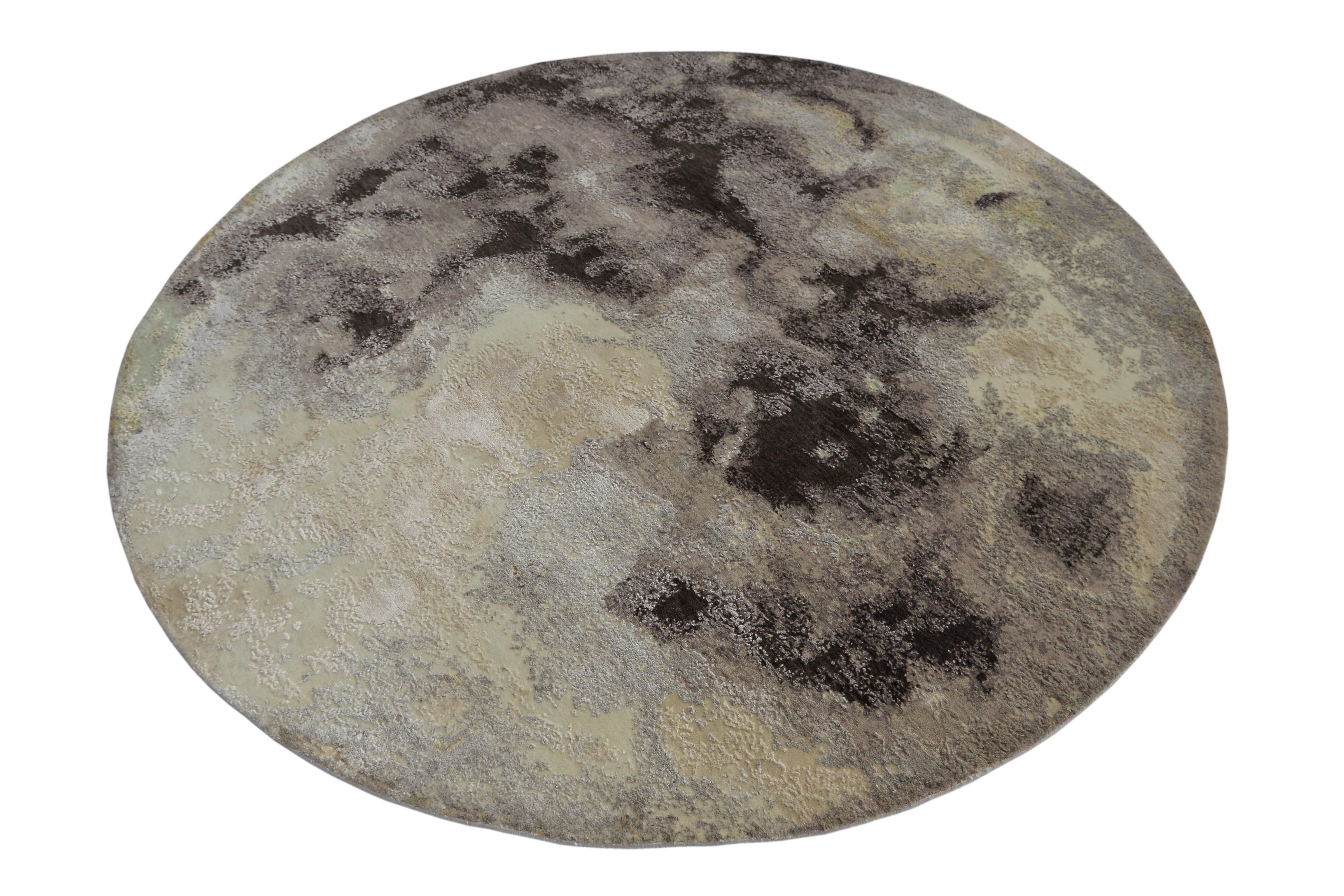 Indian Rug & Kilim's Modern Abstract Circle Rug Beige and Gray Black All-Over Pattern